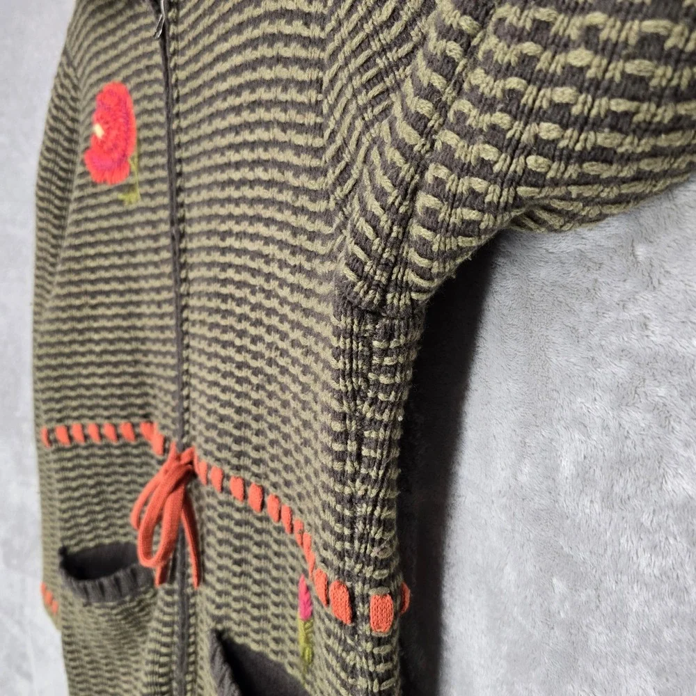 Cabi Longline Hooded Zip Sweater Women M Sage Green Hobo Embroidered Wool Blend